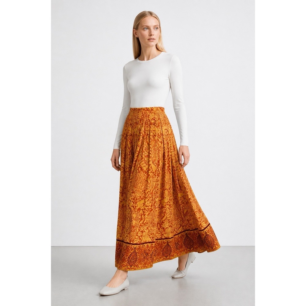 Soft Surroundings Maxi Skirt Paisley Sequin Velvet Pintuck Boho